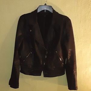 Womens coated denim moto jacket